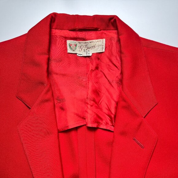 VTG Gucci Red 100% Wool One Button Closure Woman 80's Blazer Made in Italy 14US - Picture 1 of 12